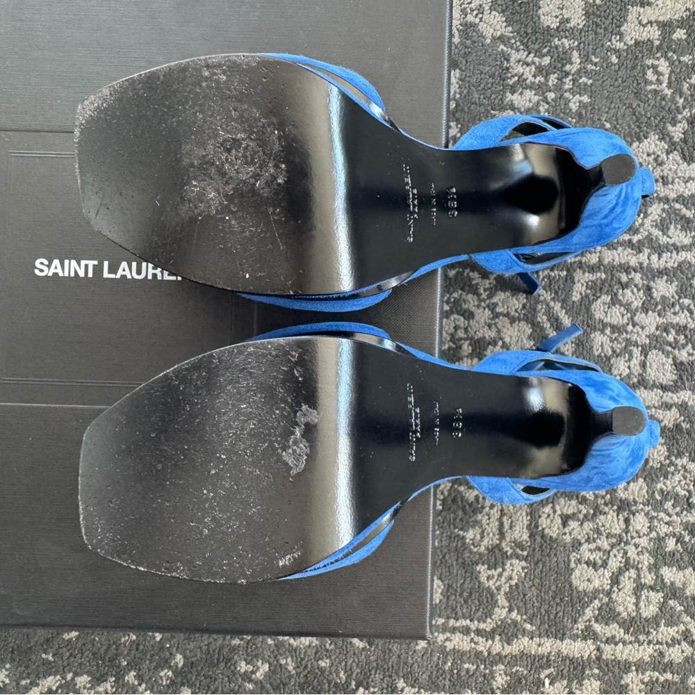 ***AUTHENTIC*** Saint Laurent Tribute 105 Blue Majorelle Suede sandals - Picture 9 of 9